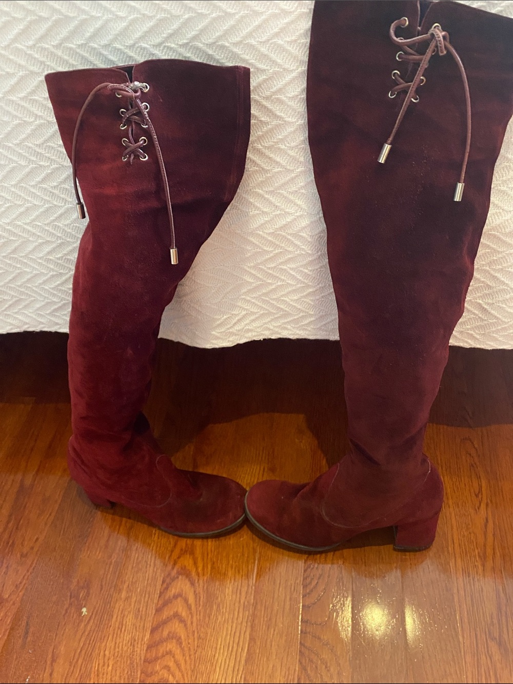 Women’s Over-the-Knee Suede Boots in Burgundy